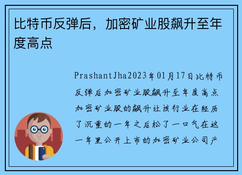 比特币反弹后，加密矿业股飙升至年度高点 